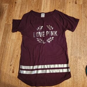 Victoria's Secret Love Pink Tee - Maroon and Silver